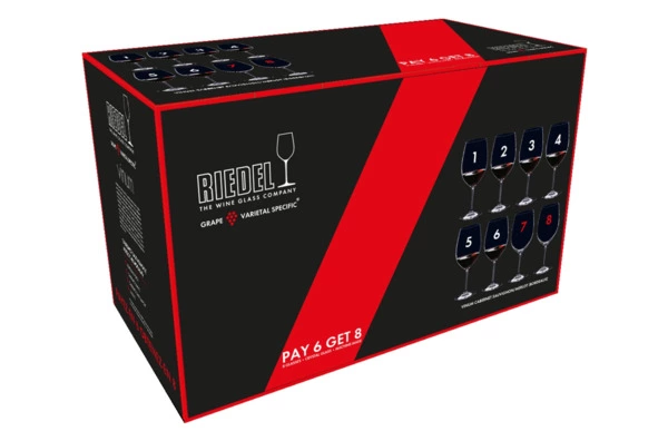 Набор бокалов для красного вина Riedel Vinum Cabernet/Merlo 650 мл, 8шт по цене 6-ти, хрусталь