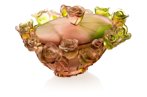 Конфетница с крышкой Cristal de Paris Розы 20см, пурпурная