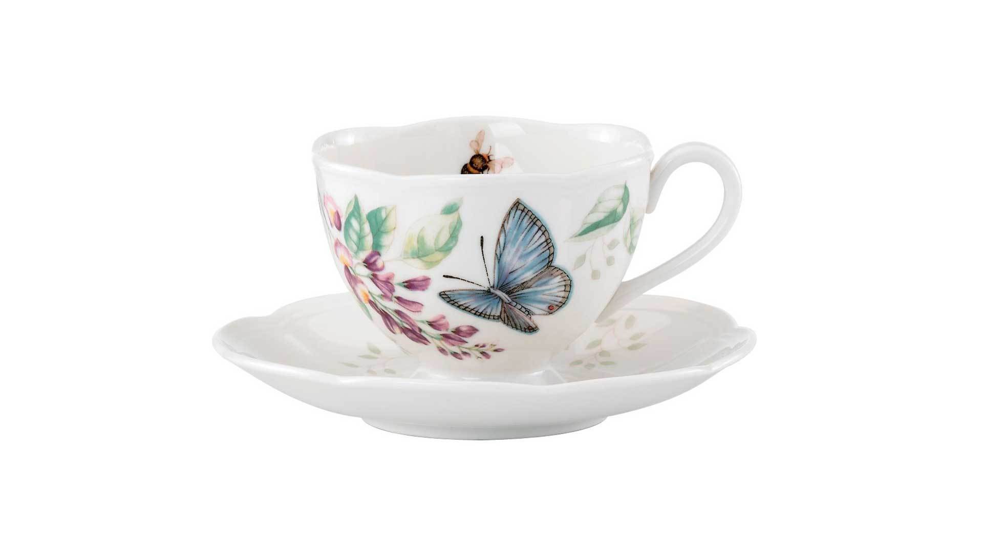 Чашка чайная с блюдцем Lenox Бабочки на лугу 240 мл синяя