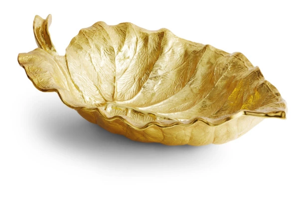 Чаша-лист большая Michael Aram Лист слоновьего дерева 53 см, позолота, прозрачная эмаль