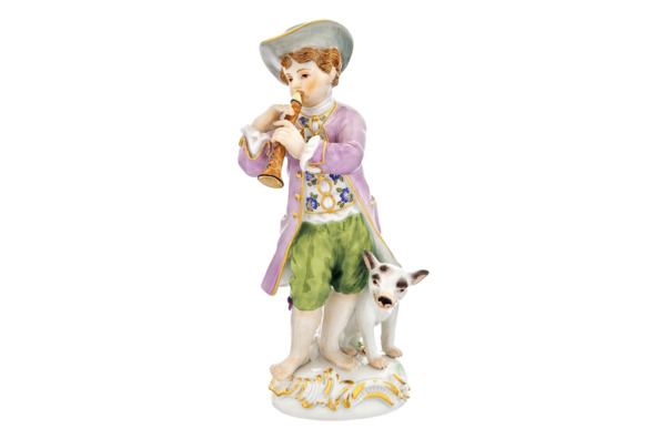Фигурка Meissen 15 см Мальчик с дудочкой и собакой, И-ИКэндлер,1740г, пара к 60343