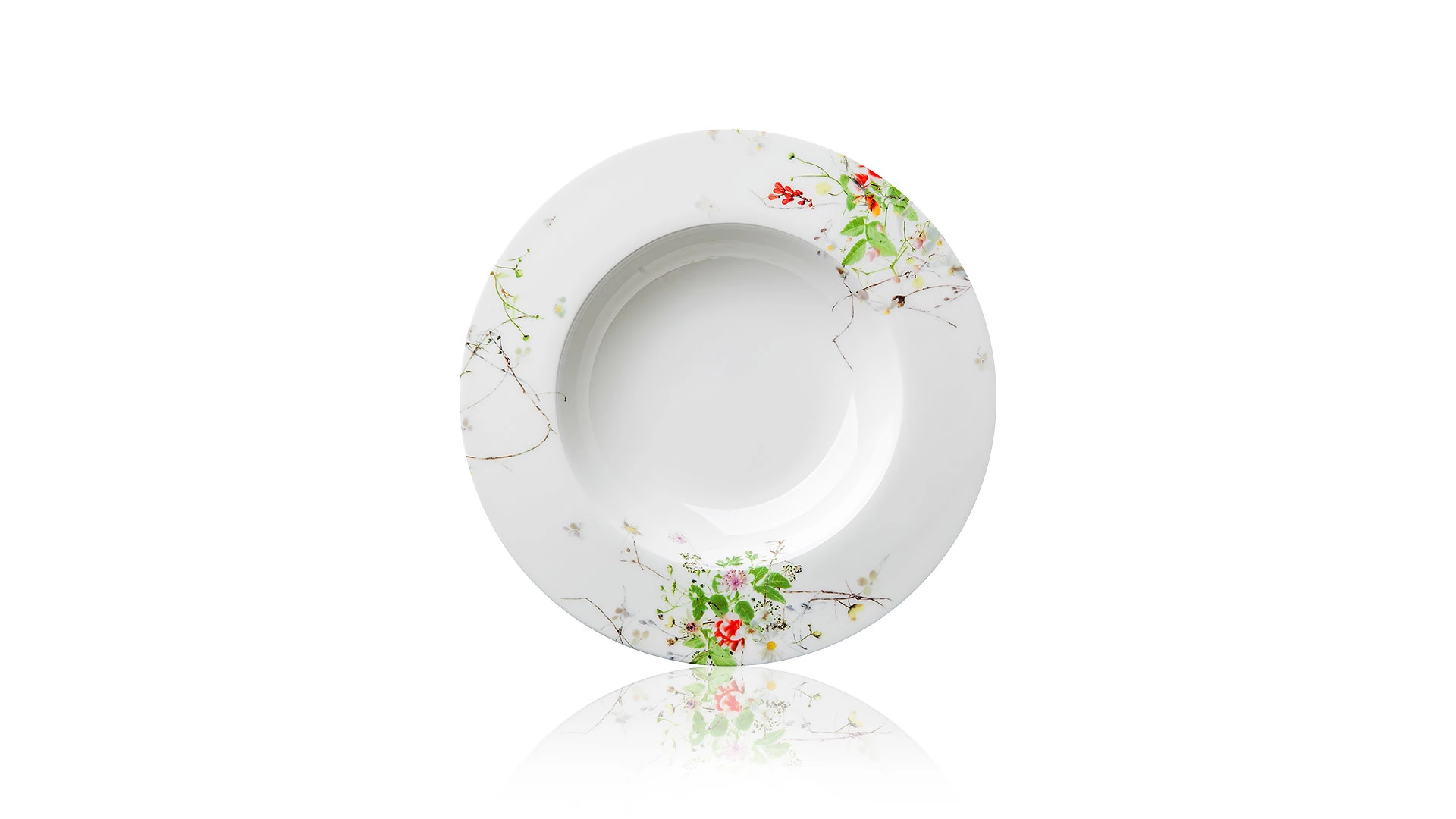Тарелка суповая с бортом Rosenthal Дикие цветы 23 см, фарфор костяной