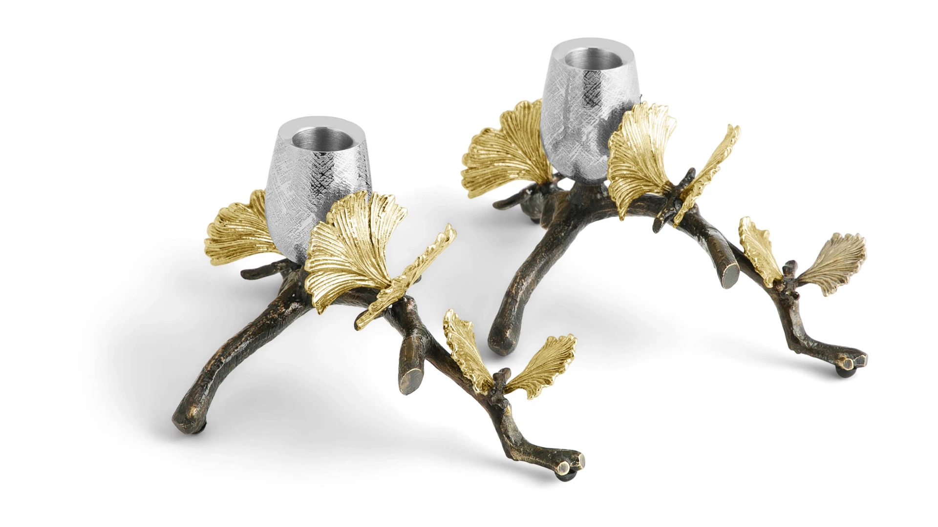 Набор подсвечников Michael Aram Бабочки гинкго 21 см, 2 шт, сталь нержавеющая