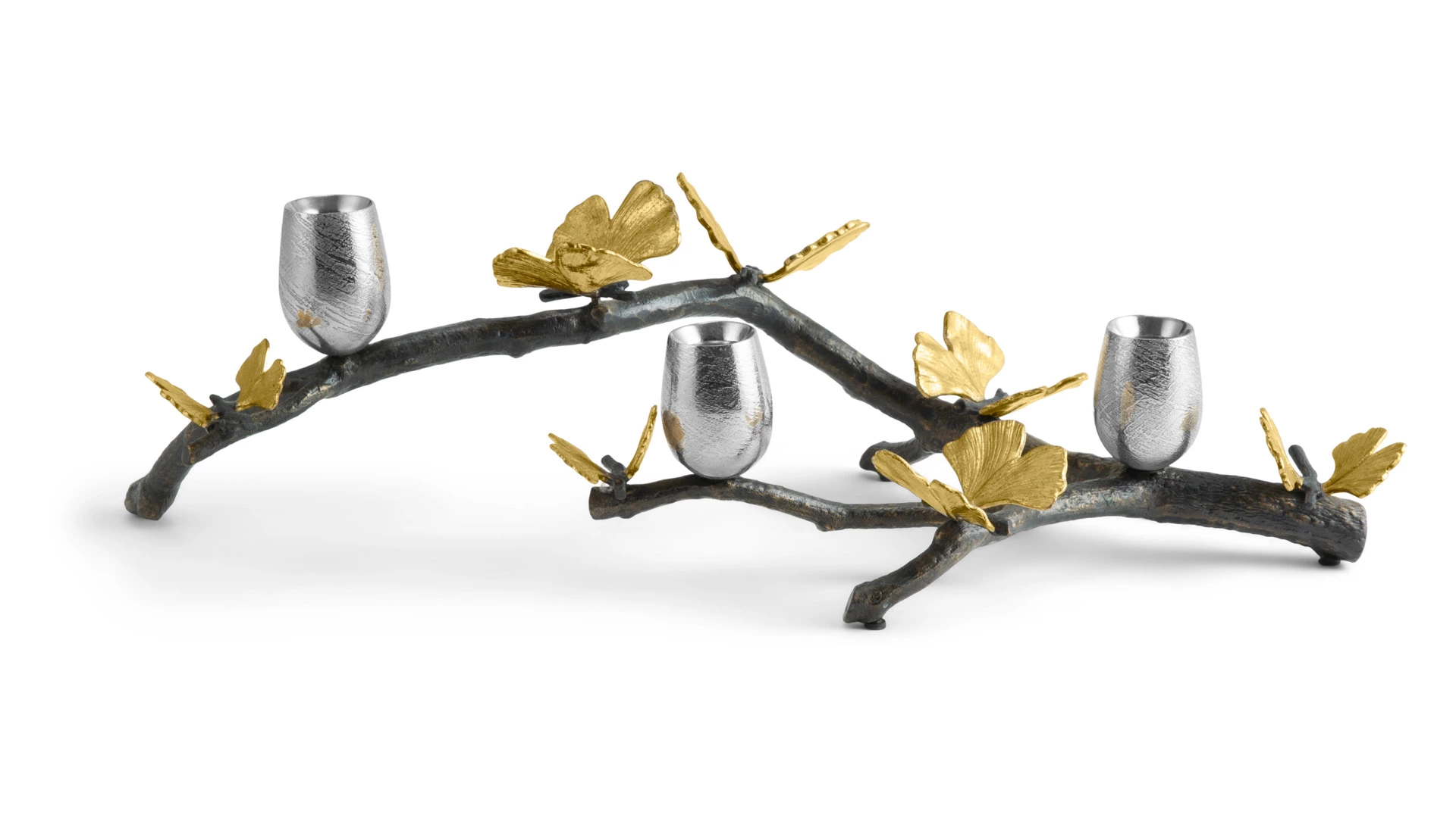 Подсвечник на 3 свечи Michael Aram Бабочки гинкго 52 см, сталь