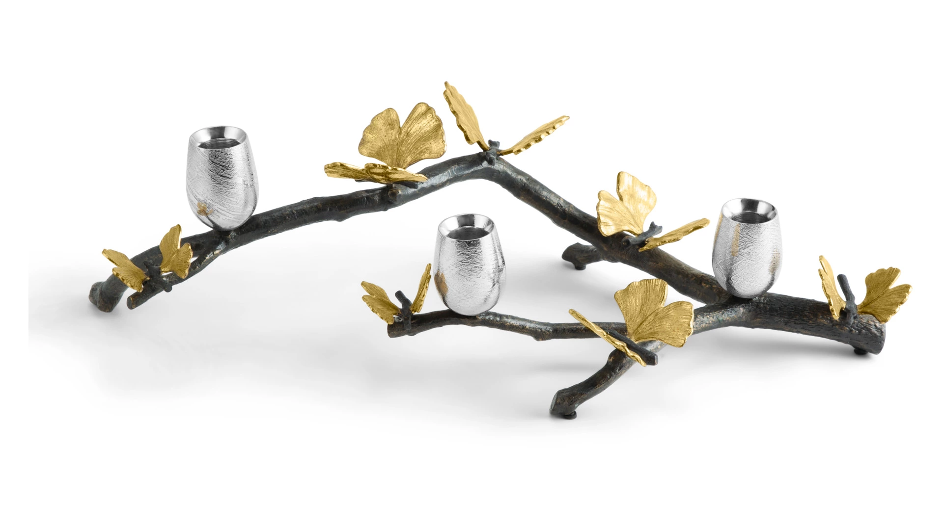 Подсвечник на 3 свечи Michael Aram Бабочки гинкго 52 см, сталь