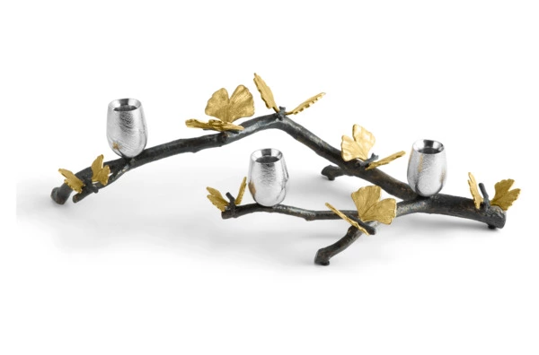 Подсвечник на 3 свечи Michael Aram Бабочки гинкго 52 см, сталь