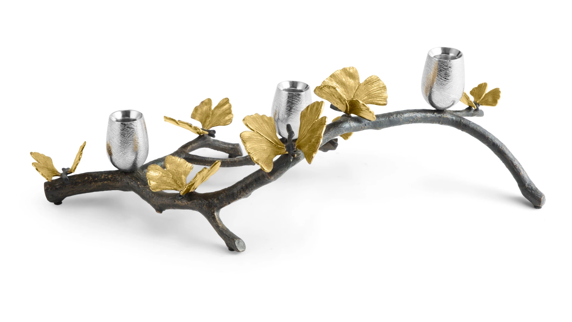 Подсвечник на 3 свечи Michael Aram Бабочки гинкго 52 см, сталь