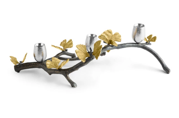 Подсвечник на 3 свечи Michael Aram Бабочки гинкго 52 см, сталь