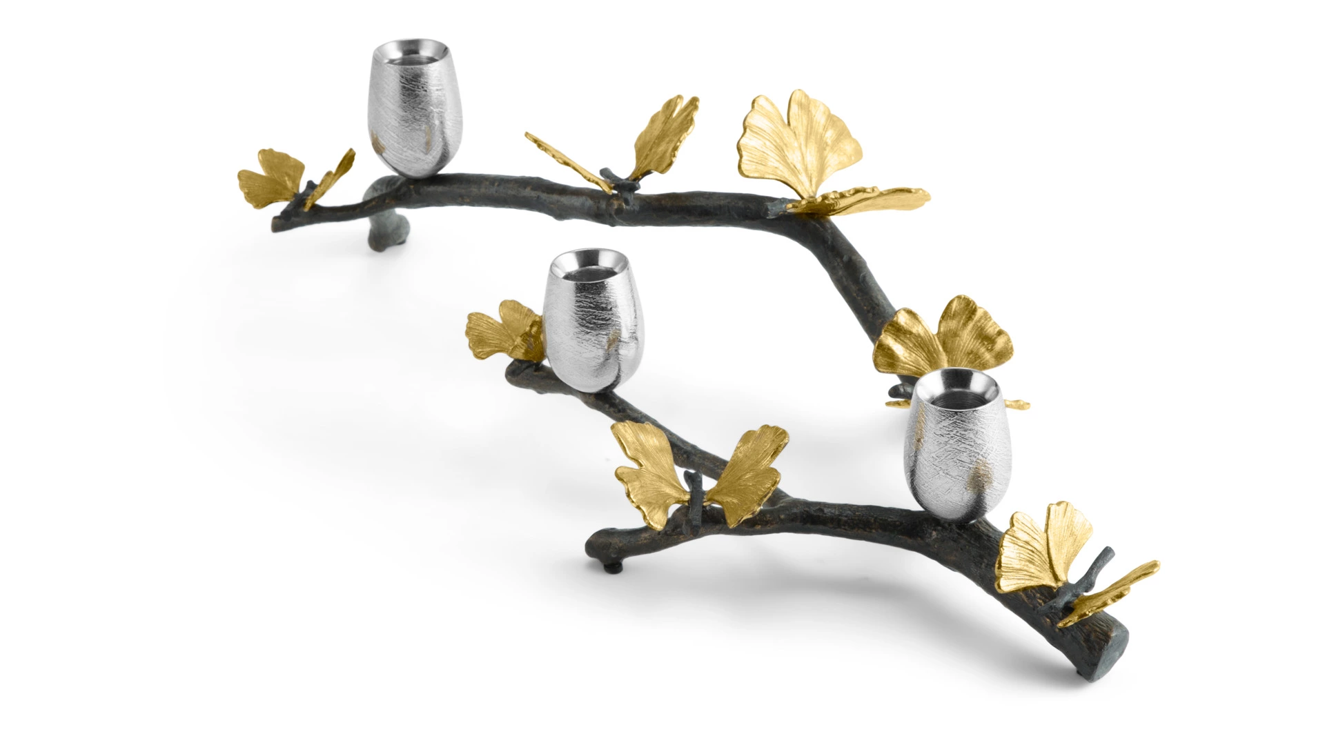 Подсвечник на 3 свечи Michael Aram Бабочки гинкго 52 см, сталь