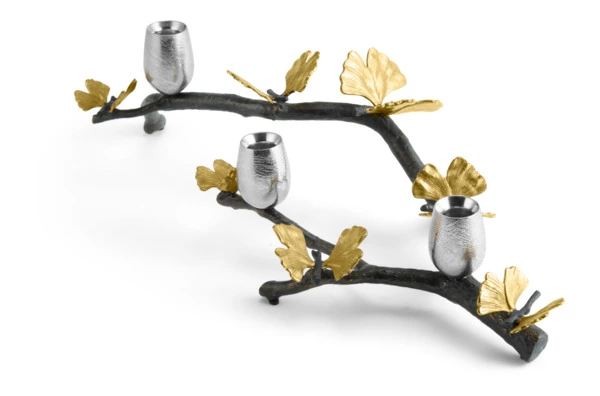 Подсвечник на 3 свечи Michael Aram Бабочки гинкго 52 см, сталь