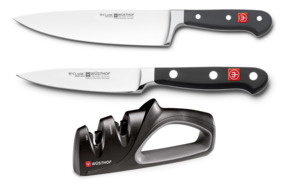 Набор кухонных ножей с точилкой Wuesthof Classic, 2 шт, сталь кованая
