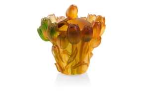 Конфетница Cristal de Paris Тюльпаны 15 см, хрустальное тесто, янтарная