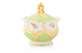 Сахарница Meissen 9см Форма - Б (россыпь цветов, салатовая)