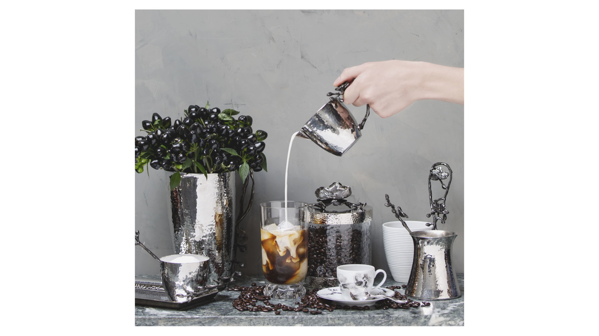 Набор турка для кофе и ложка Michael Aram Чёрная орхидея, серебрист