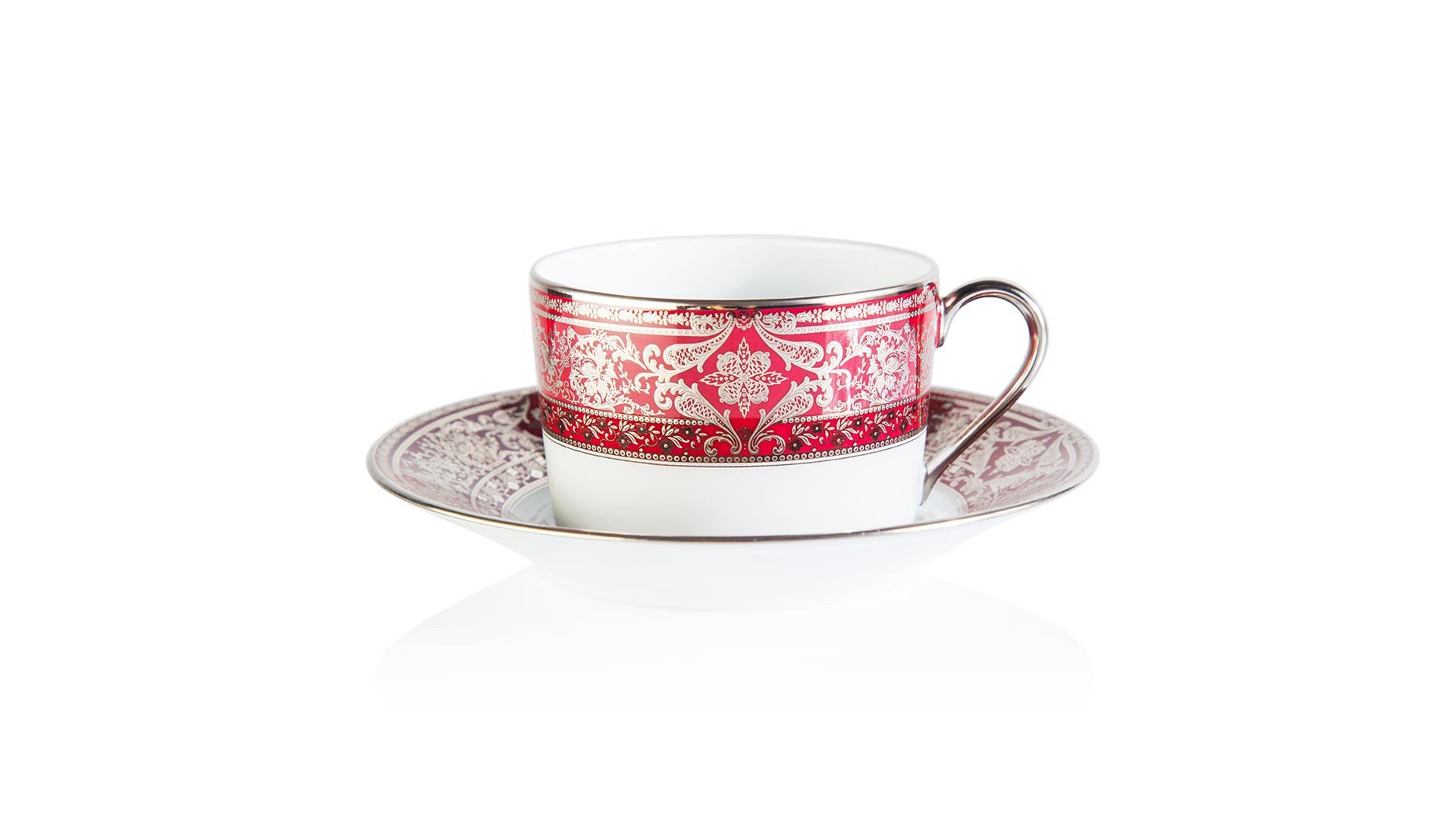 Чашка чайная с блюдцем 200мл "Матиньон" (вишневый, платиновый декор)