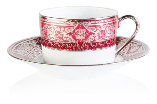 Чашка чайная с блюдцем 200мл "Матиньон" (вишневый, платиновый декор)