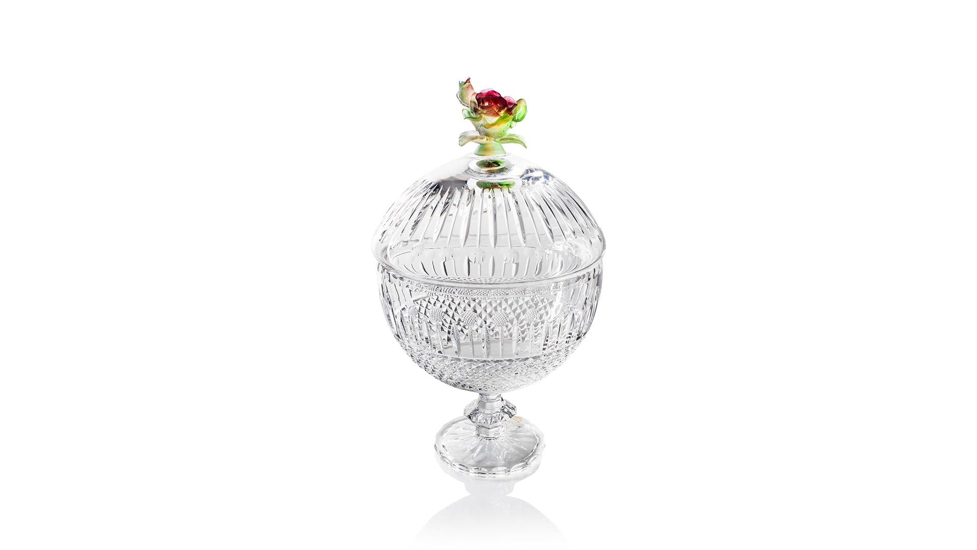Конфетница с крышкой Cristal de Paris Иван, Диамант 22см, крышка роза, красно-зеленая