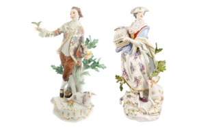 Комплект из 2 фигурок Meissen Пастух с птичкой и Пастушка с клеткой