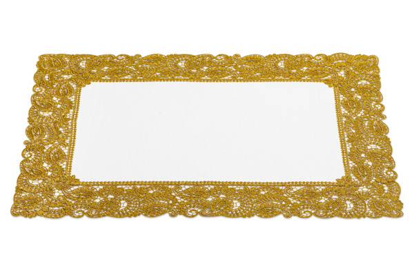 Набор салфеток Weissfee Венеция 40х55 см, 6 шт, лен, белый, с кружевом античное золото