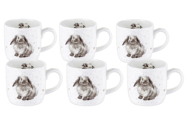 Набор кружек Royal Worcester Забавная фауна Кролик 310 мл, 6 шт, фарфор костяной