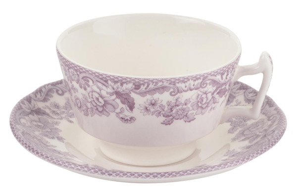 Чашка чайная с блюдцем 200мл "Деламер, сельские мотивы" (розовая)