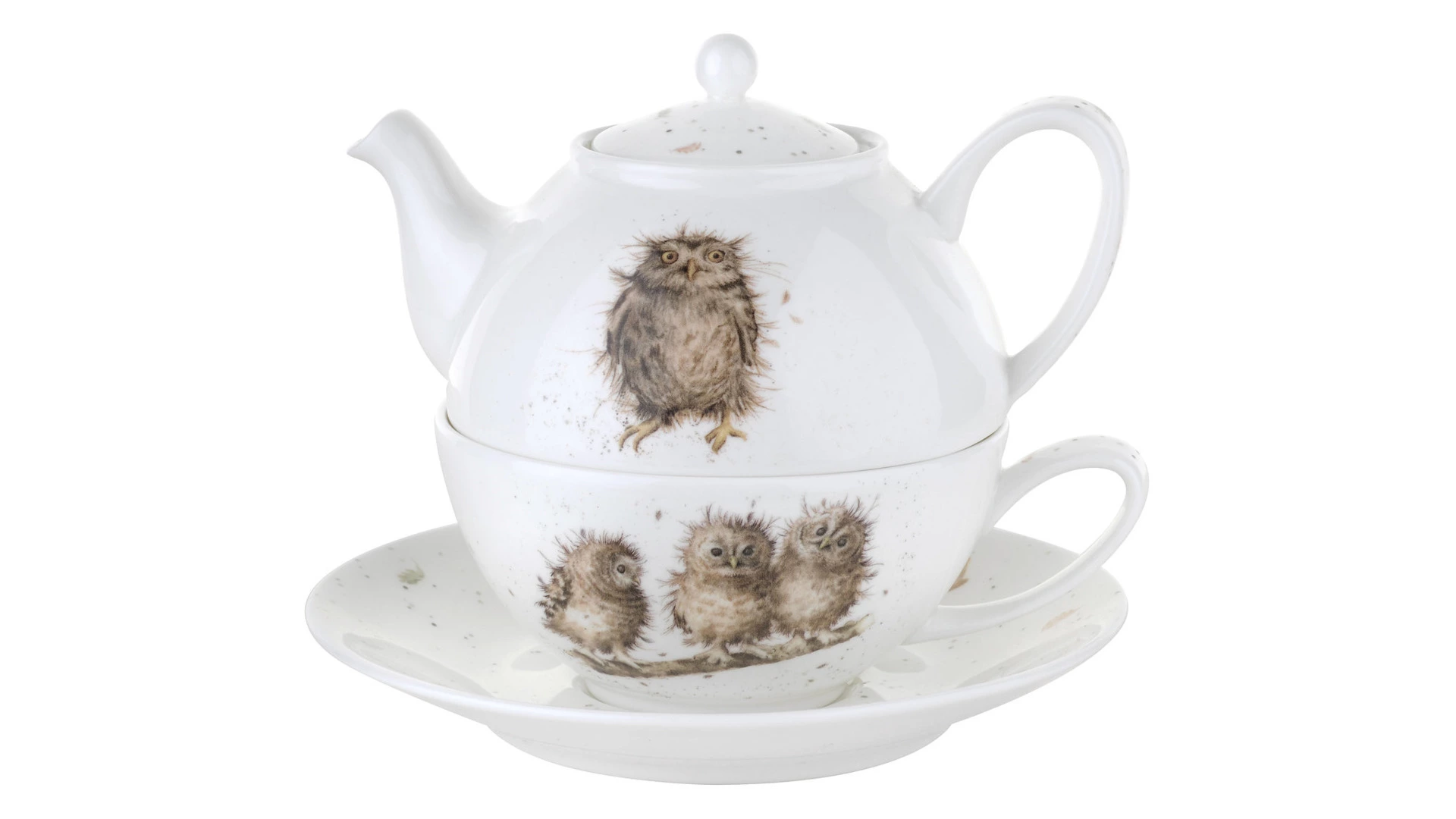 Набор Эгоист Royal Worcester Забавная фауна Совы, чайник и чашка с блюдцем, 300 мл