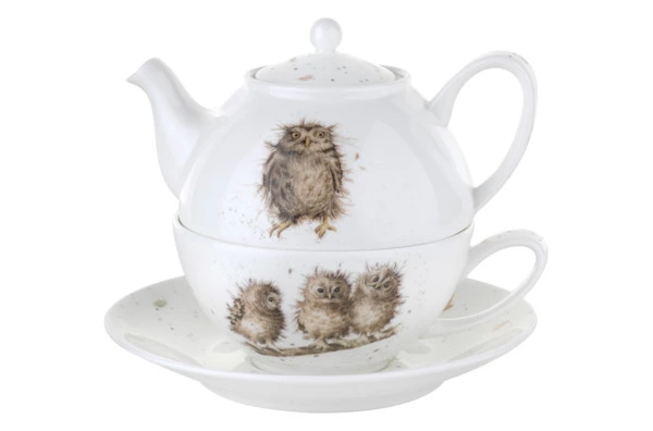 Набор Эгоист Royal Worcester Забавная фауна Совы, чайник и чашка с блюдцем, 300 мл