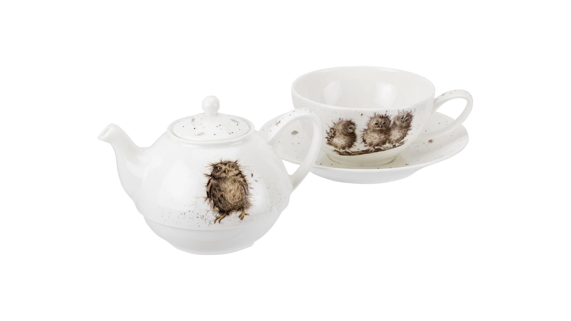 Набор Эгоист Royal Worcester Забавная фауна Совы, чайник и чашка с блюдцем, 300 мл