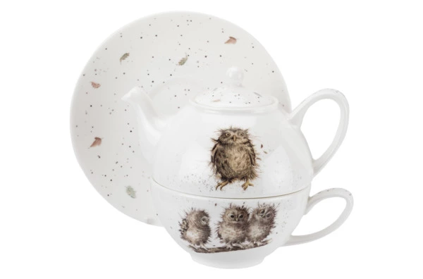 Набор Эгоист Royal Worcester Забавная фауна Совы, чайник и чашка с блюдцем, 300 мл