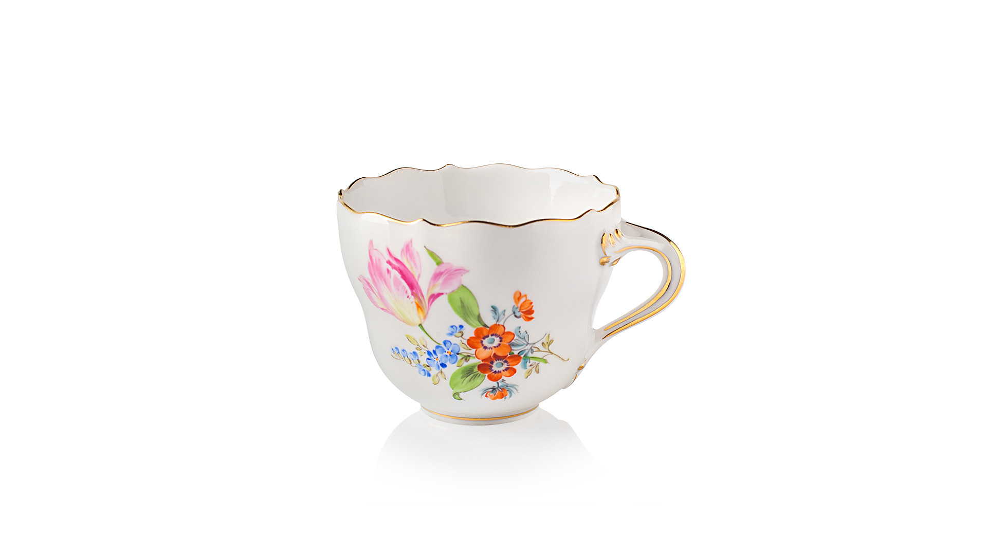 Чашка для мокко Meissen 100мл Букет из трех цветов, тюльпан, золотой кант
