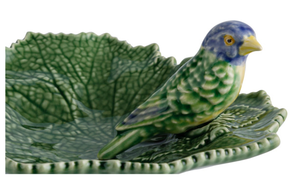 Блюдо Bordallo Pinheiro Листья 19 см, с синей птичкой, керамика