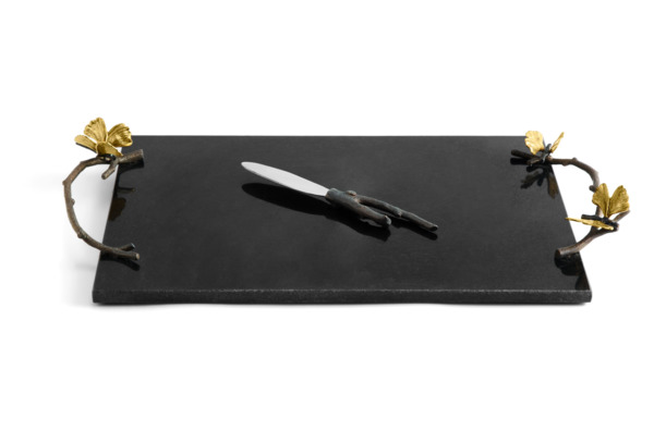 Доска для сыра с ножом Michael Aram Бабочки гинкго 47х25 см, гранит