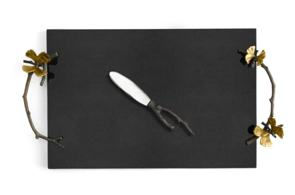 Доска для сыра с ножом Michael Aram Бабочки гинкго 47х25 см, гранит