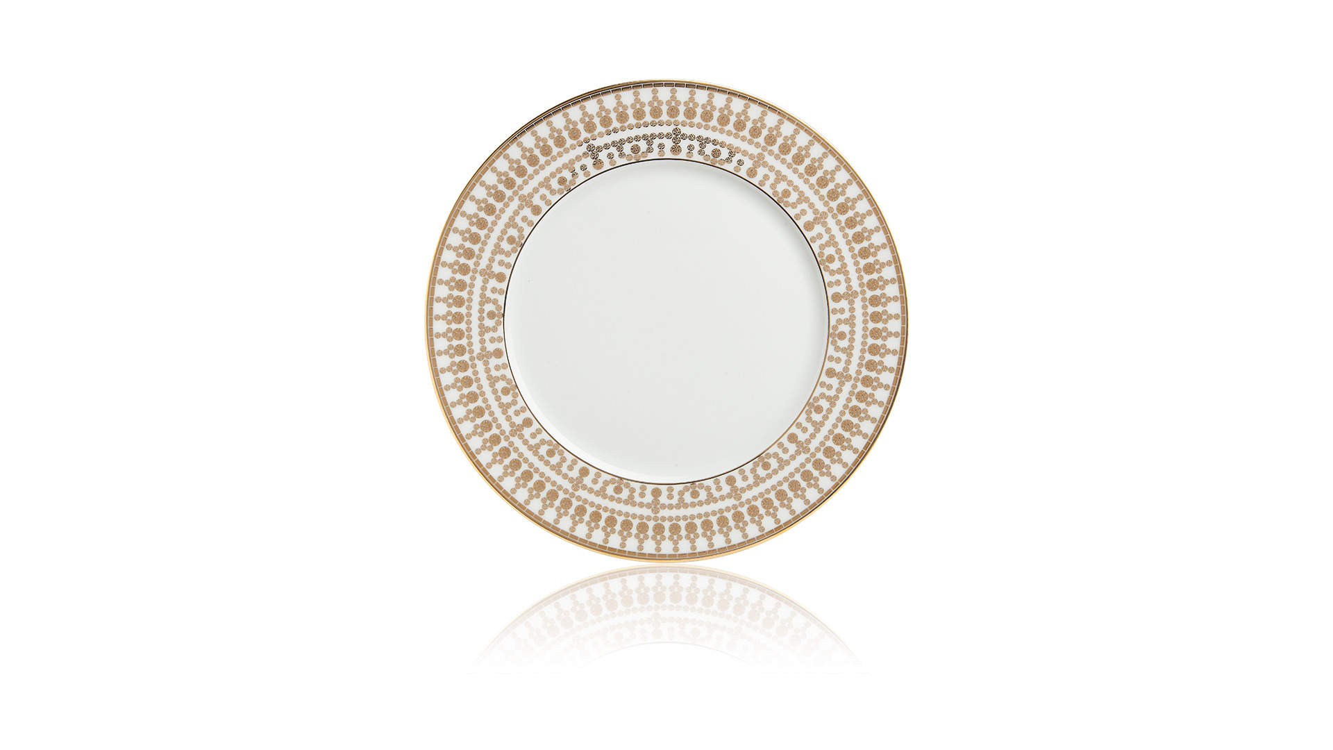 Тарелка закусочная Haviland Тиара 22 см, широкий кант, белый, золотой декор