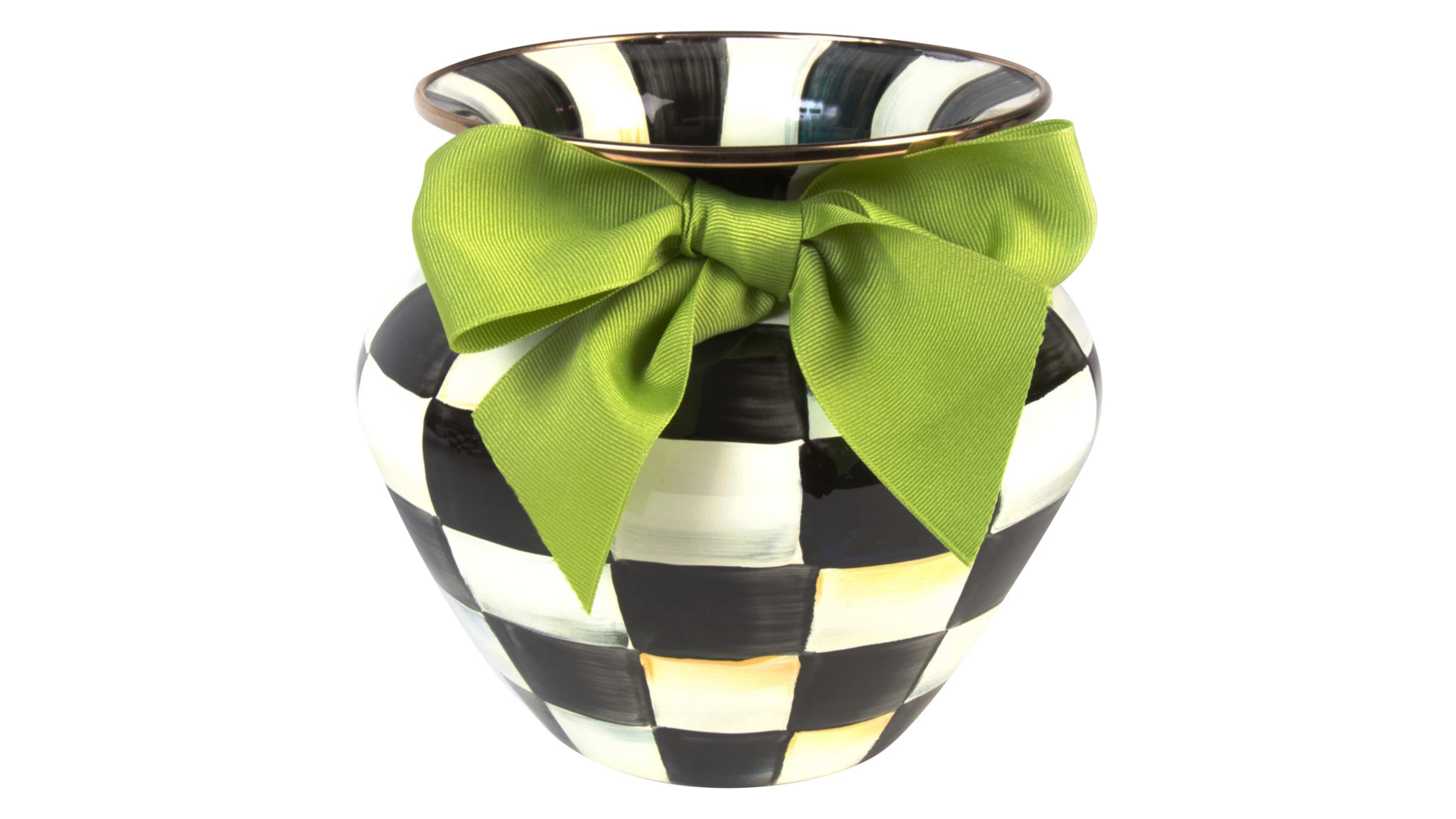 Ваза для цветов с зеленой лентой Mackenzie-Childs Countly Check 13x12 см, сталь нержавеющая