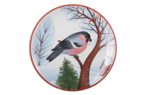 Тарелка декоративная ИФЗ Снегирь красногрудый Эллипс 19,5 см, фарфор твердый