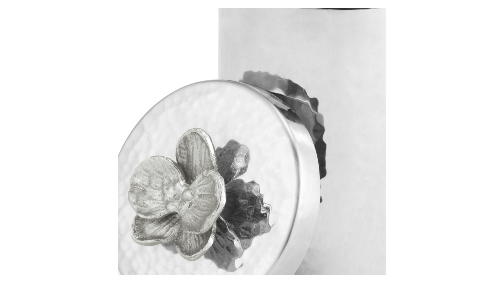 Шкатулка с крышкой круглая Michael Aram Белая орхидея 9 см, сталь нержавеющая, серебристый