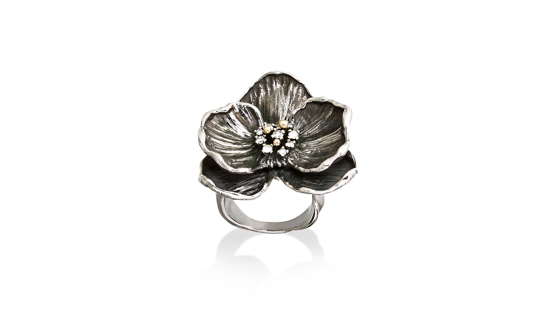 Кольцо Орхидея, серебро, 925пр 16,5 р-р