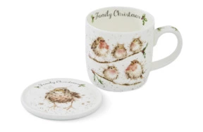 Кружка с подставкой  Royal Worcester Забавная фауна Семейное рождество Птицы 310 мл