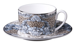 Чашка чайная с блюдцем Roberto Cavalli Home Палаццо Питти 200 мл, платиновая