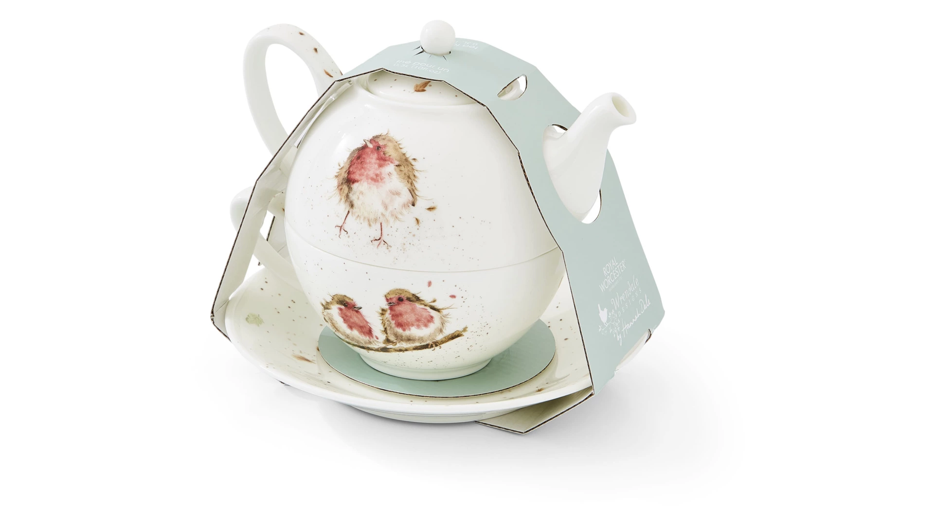 Набор Эгоист Royal Worcester Забавная фауна Малиновка, чайник и чашка с блюдцем, 300 мл