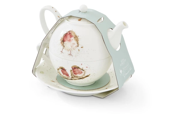 Набор Эгоист Royal Worcester Забавная фауна Малиновка, чайник и чашка с блюдцем, 300 мл