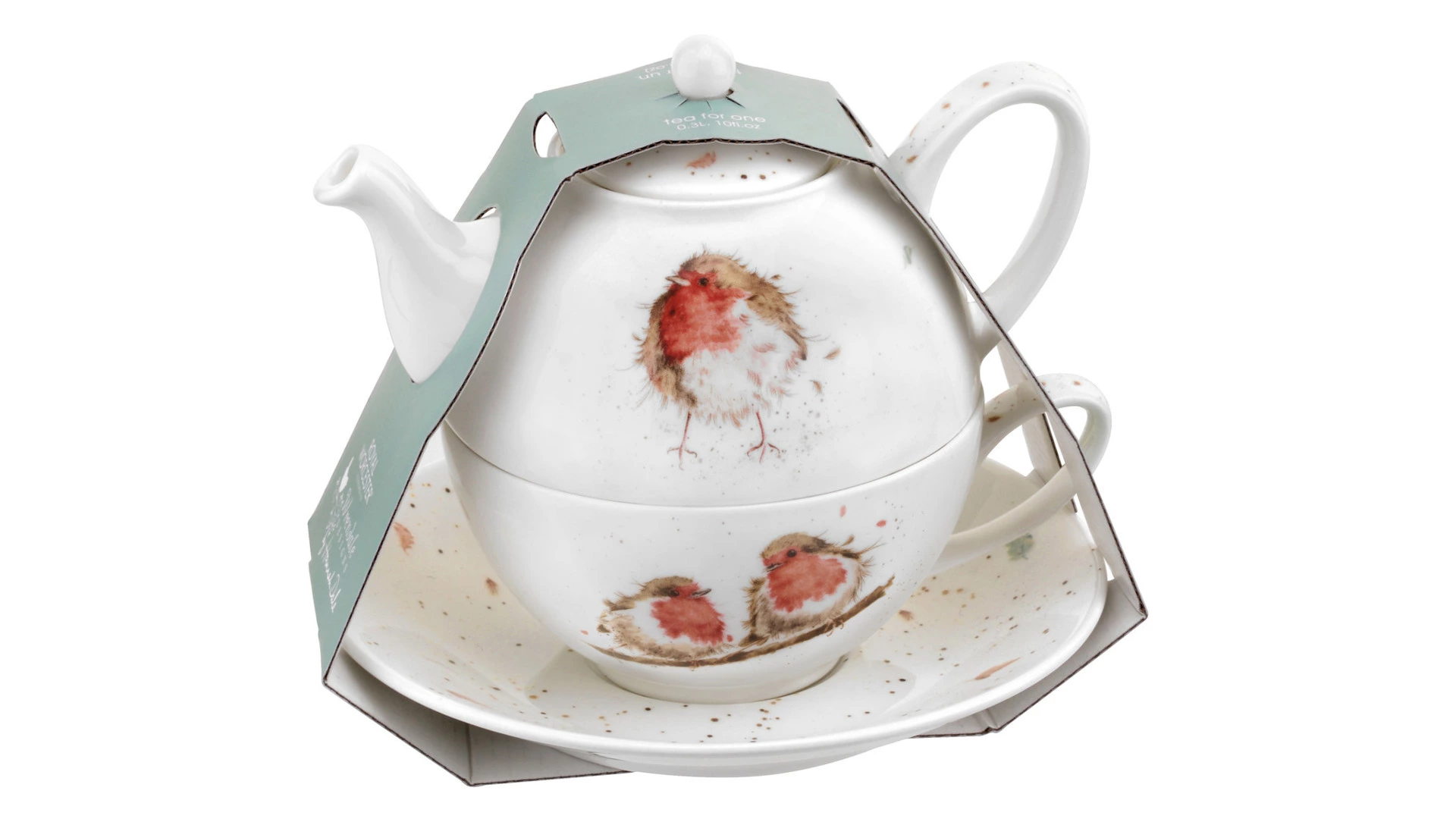 Набор Эгоист Royal Worcester Забавная фауна Малиновка, чайник и чашка с блюдцем, 300 мл