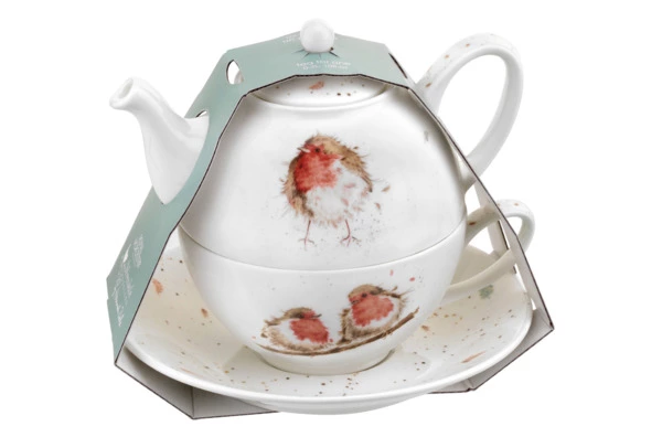 Набор Эгоист Royal Worcester Забавная фауна Малиновка, чайник и чашка с блюдцем, 300 мл