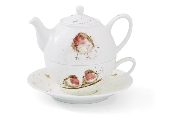 Набор Эгоист Royal Worcester Забавная фауна Малиновка, чайник и чашка с блюдцем, 300 мл