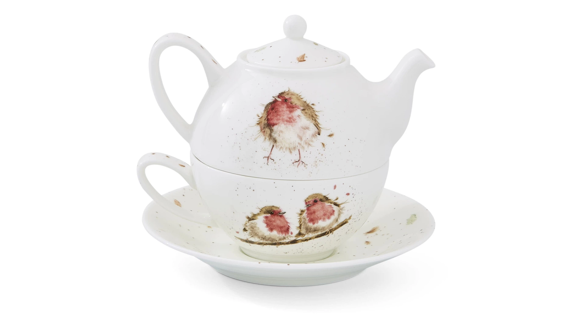 Набор Эгоист Royal Worcester Забавная фауна Малиновка, чайник и чашка с блюдцем, 300 мл