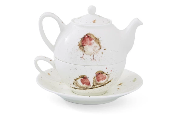 Набор Эгоист Royal Worcester Забавная фауна Малиновка, чайник и чашка с блюдцем, 300 мл