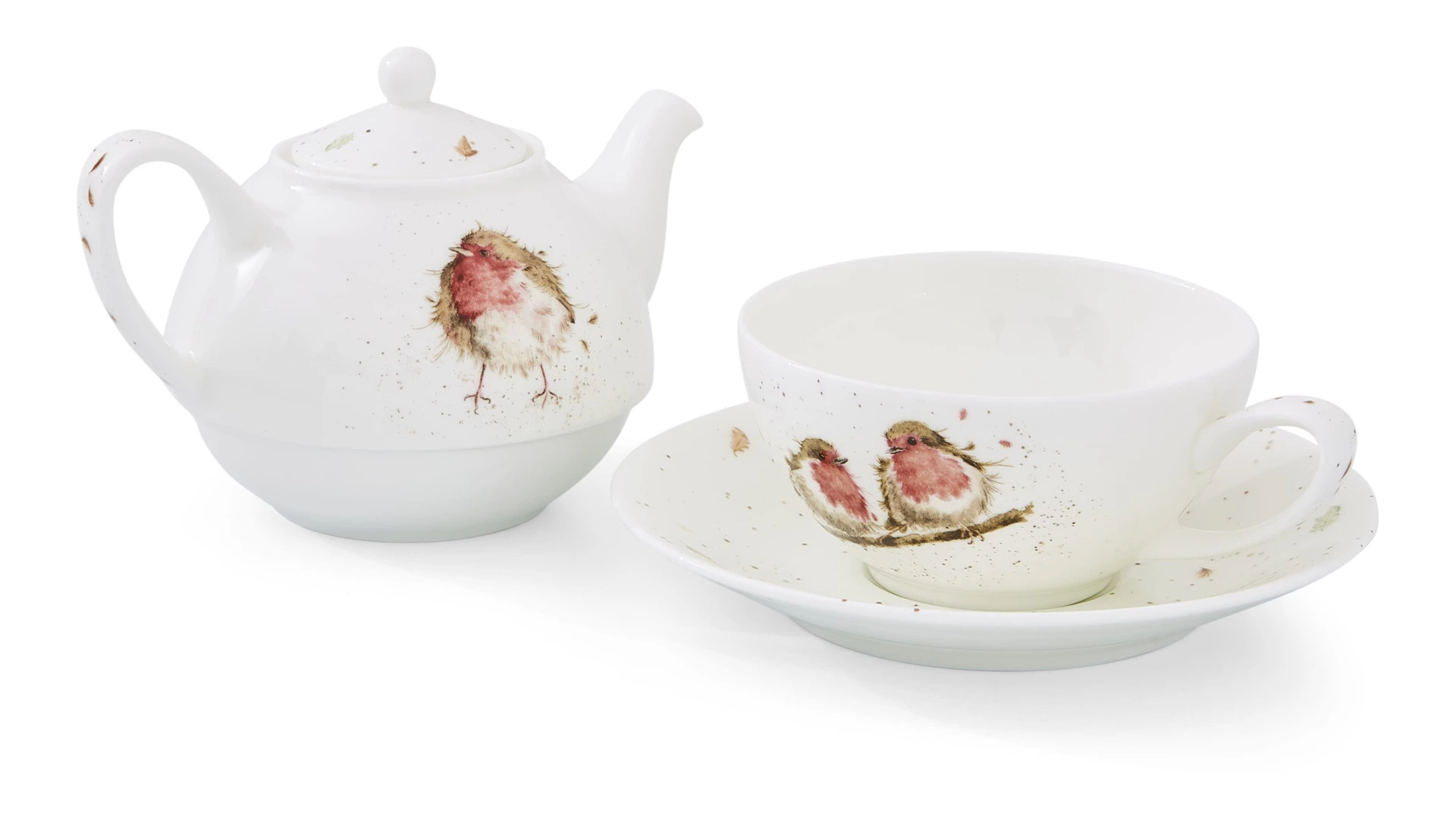 Набор Эгоист Royal Worcester Забавная фауна Малиновка, чайник и чашка с блюдцем, 300 мл
