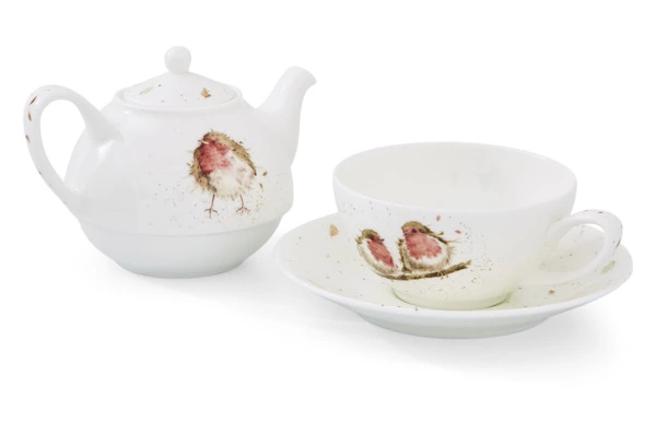 Набор Эгоист Royal Worcester Забавная фауна Малиновка, чайник и чашка с блюдцем, 300 мл
