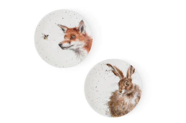 Набор тарелок пирожковых Royal Worcester Забавная фауна Заяц и Лисица 16,5 см, 2 шт, фарфор костяной